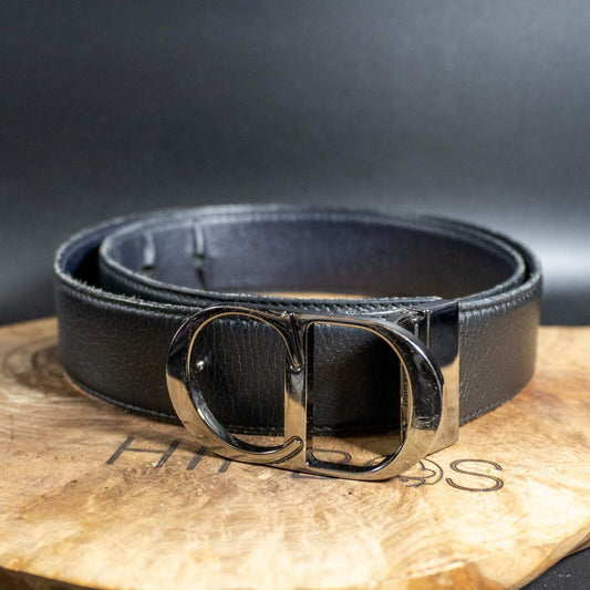 Dior Homme Mens Belt Leather CD Logo Buckle Belt Authentic Black Blue Size 32