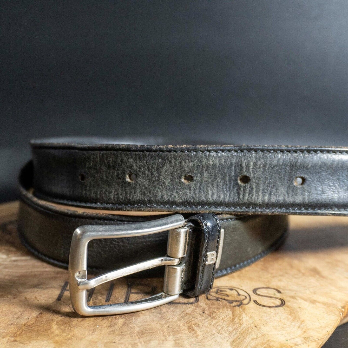 Miguel Bellido Mens Belt Vintage Leather Belt Classic Jeans Belt Black Size 36