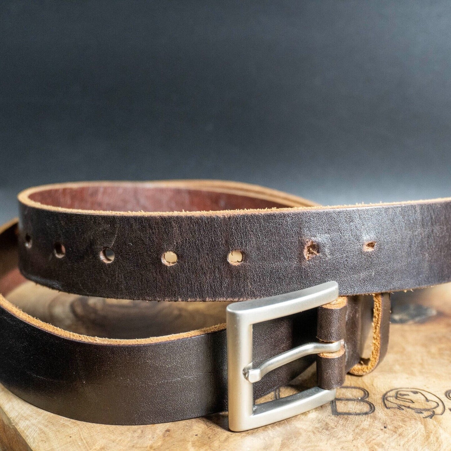 Vintage Mens Belt Handmade Leather Jeans Belt Brown Size 32