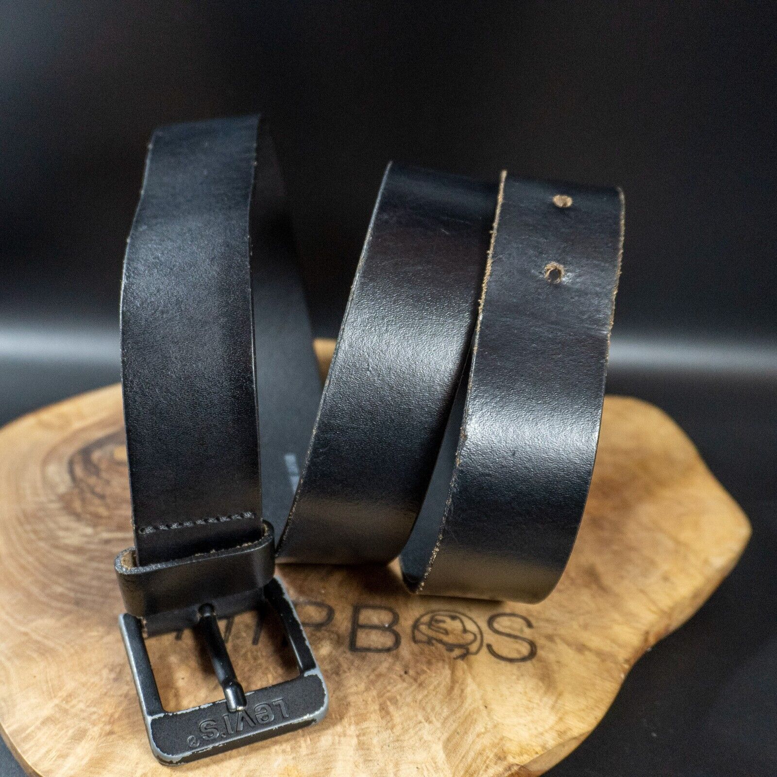 Levis Mens Belt Vintage Leather Belt Jeans Leather Belt Black Size 38 - VintageThing