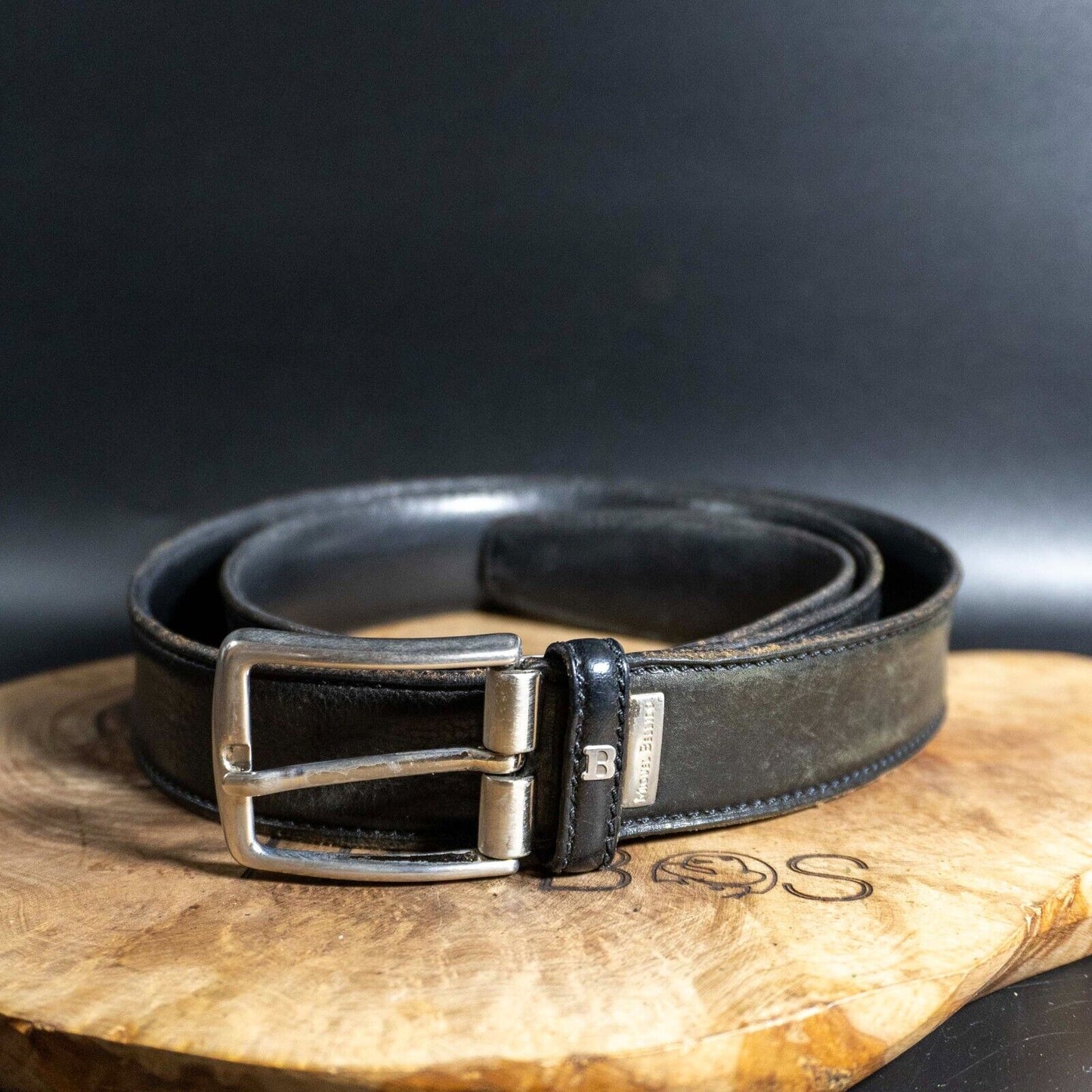 Miguel Bellido Mens Belt Vintage Leather Belt Classic Jeans Belt Black Size 36