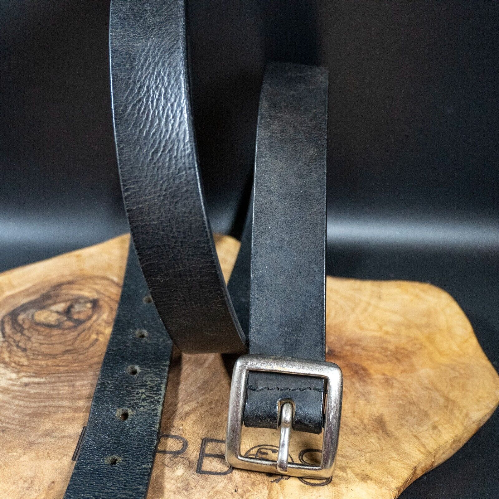 Bison Mens Womens Belt Vintage Leather Jeans Belt Black Size 36 - VintageThing