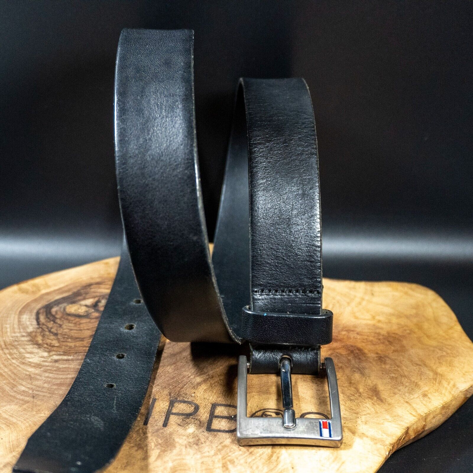 Tommy Hilfiger Mens Belt Vintage Leather Jeans Belt Black Size 36 - VintageThing