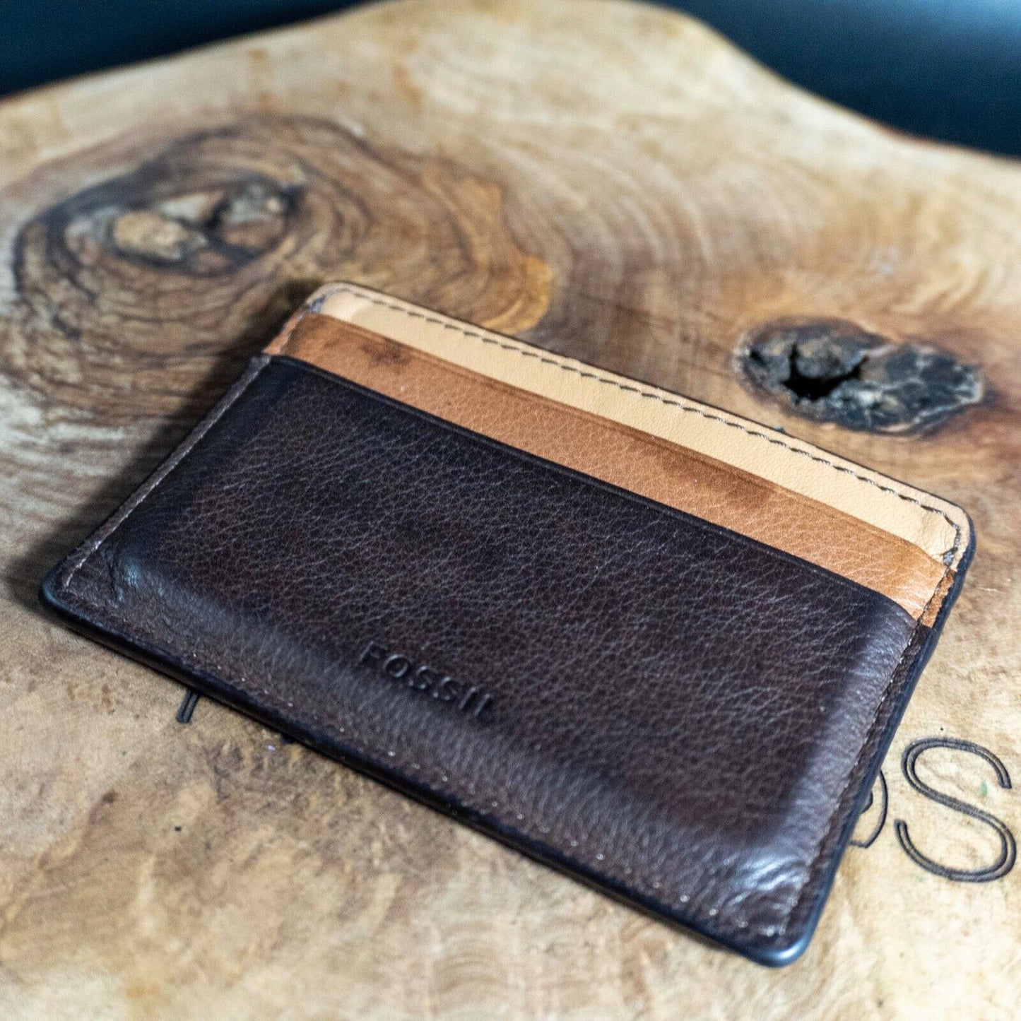 Fossil Mens Card Wallet Odinė kortelių piniginė Ruda