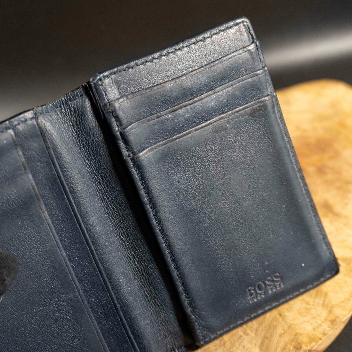Hugo Boss Mens Wallet Case Bifold Leather Business Card Wallet Card Wallet Blue