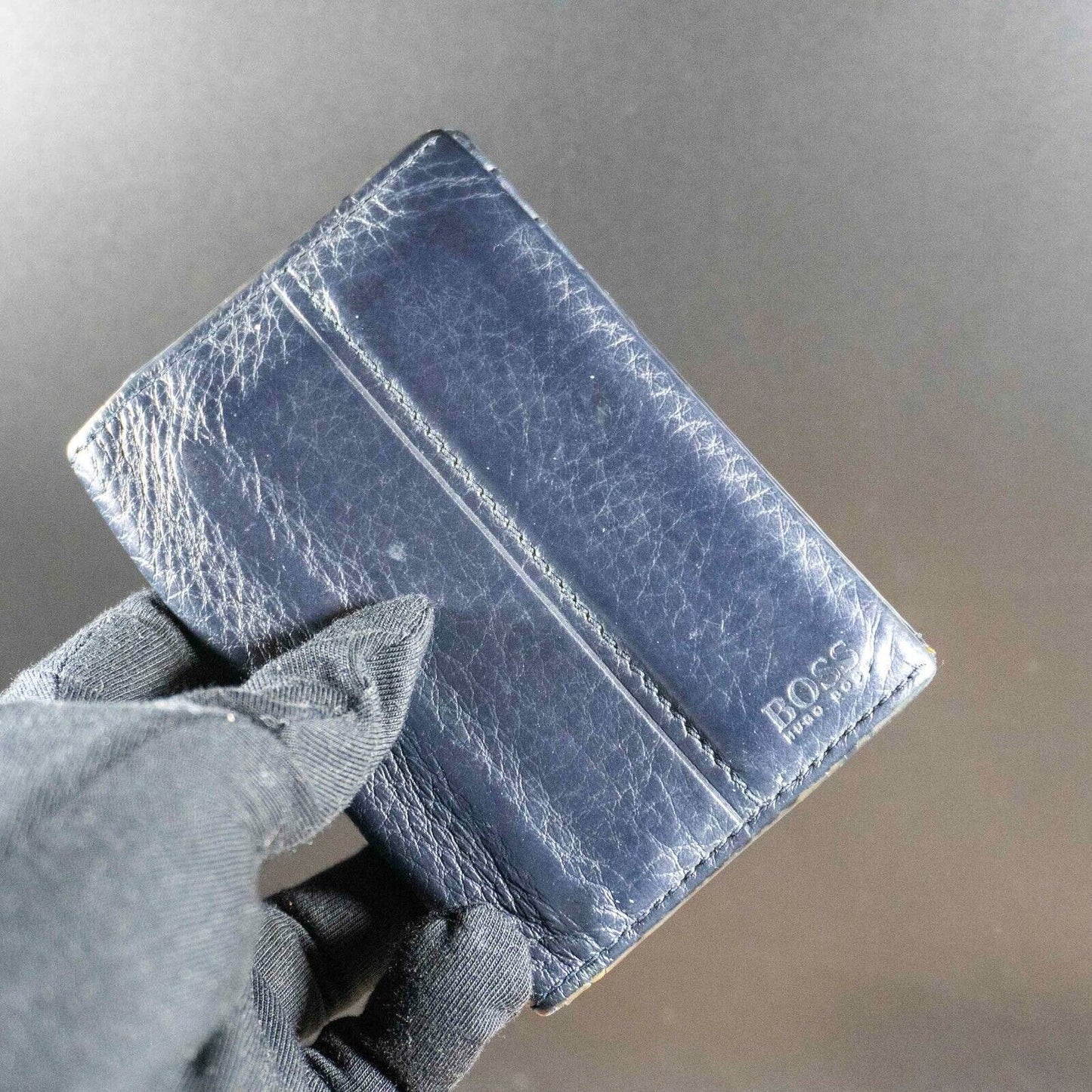 Hugo Boss Mens Wallet Case Bifold Leather Business Card Wallet Card Wallet Blue