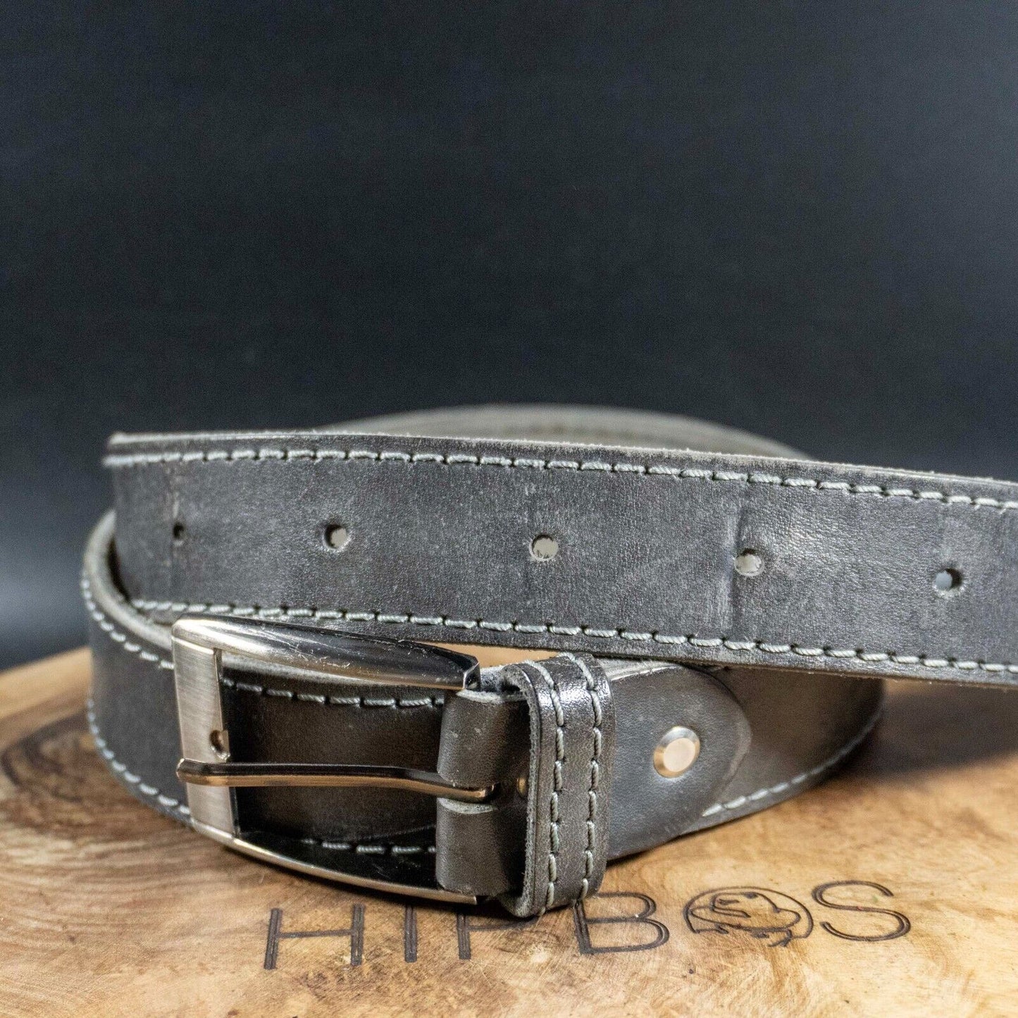 Vintage Mens Belt Leather Jeans Belt Grey Size 36