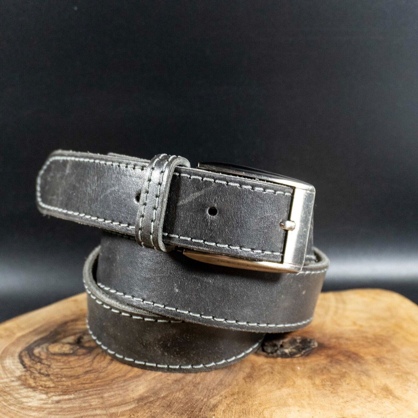 Vintage Mens Belt Leather Jeans Belt Grey Size 36