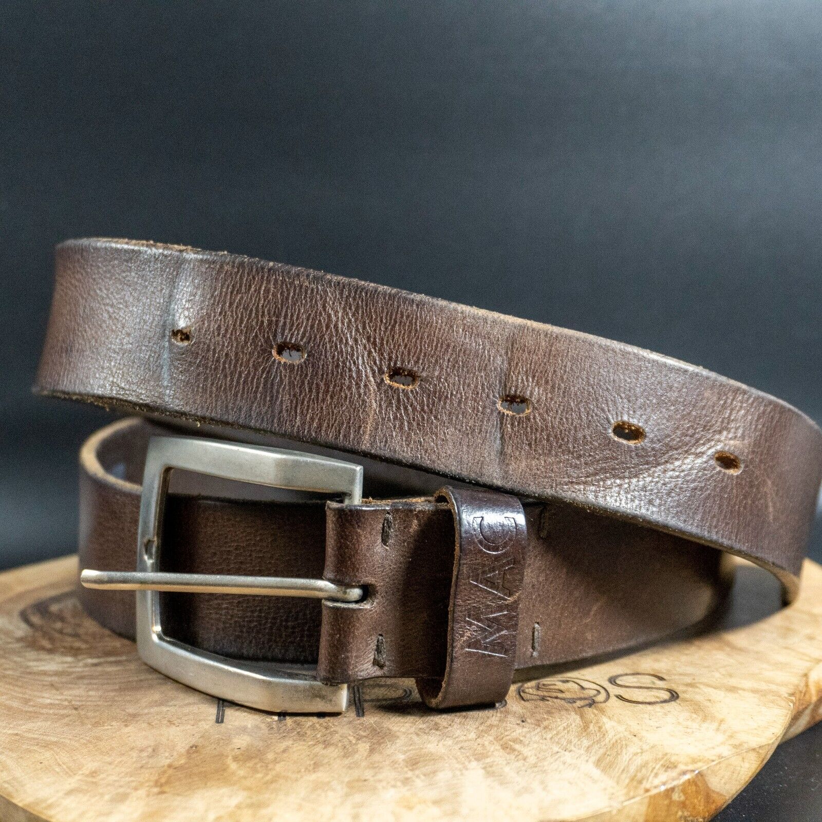 Vintage Mens Belt Handmade Vintage Leather Jeans Belt Brown Size 40 - VintageThing