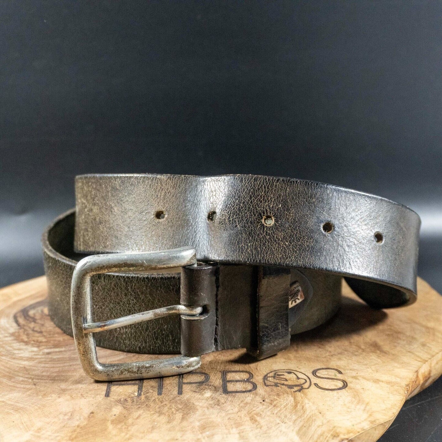 Vintage Mens Belt Handmade Leather Jeans Belt Black Size 34