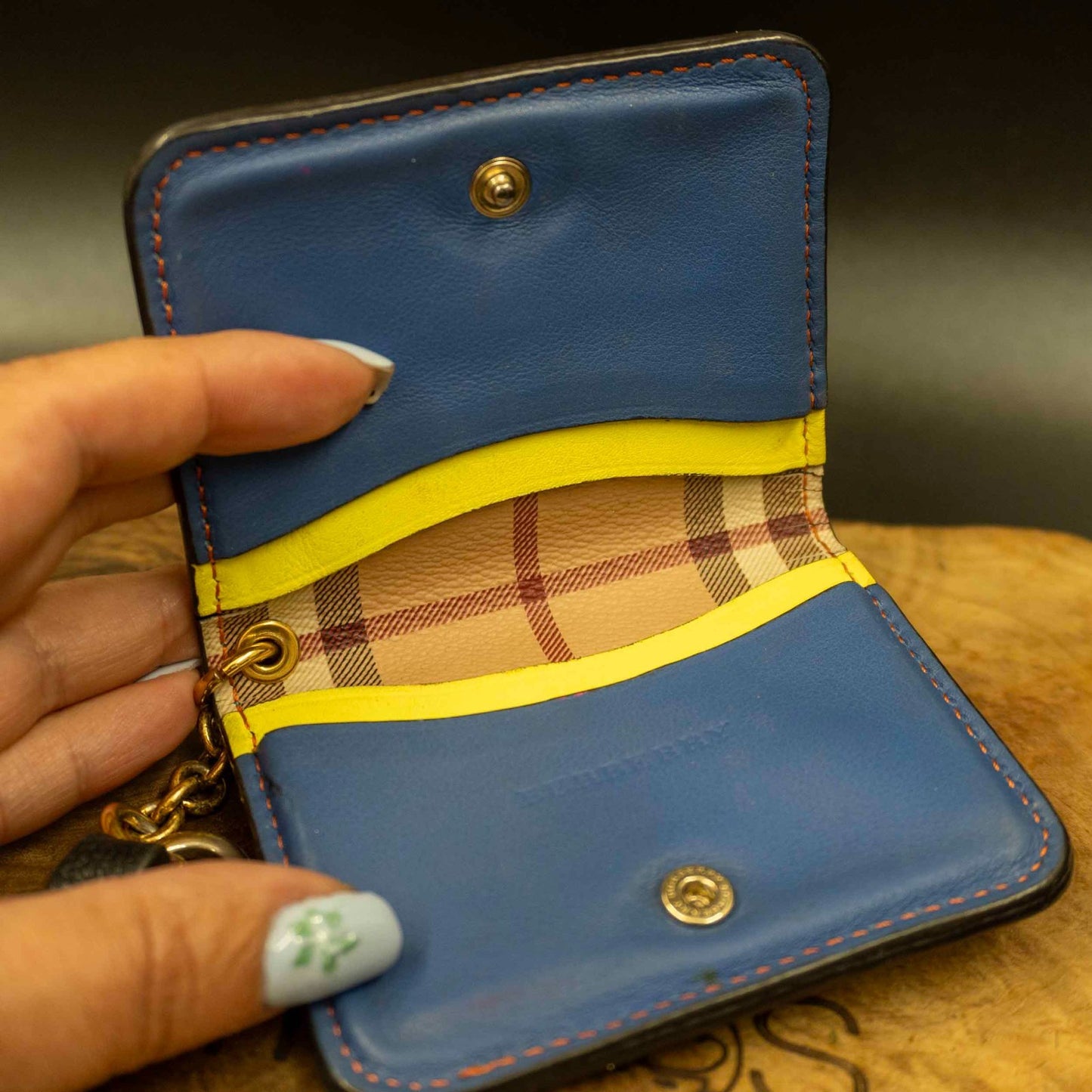Burberry Authentic Leather Keychain Card Holder Card Wallet Blue