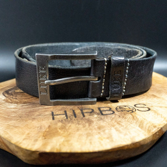 LUKE Mens Belt Handmade Vintage Leather Jeans Belt Black Size 36