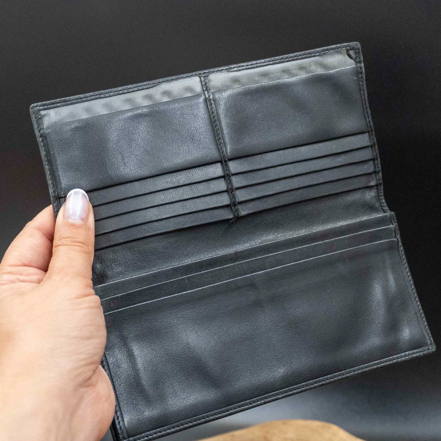 Porsche Design Mens Wallet Leather Bifold Card Wallet Long Wallet Black