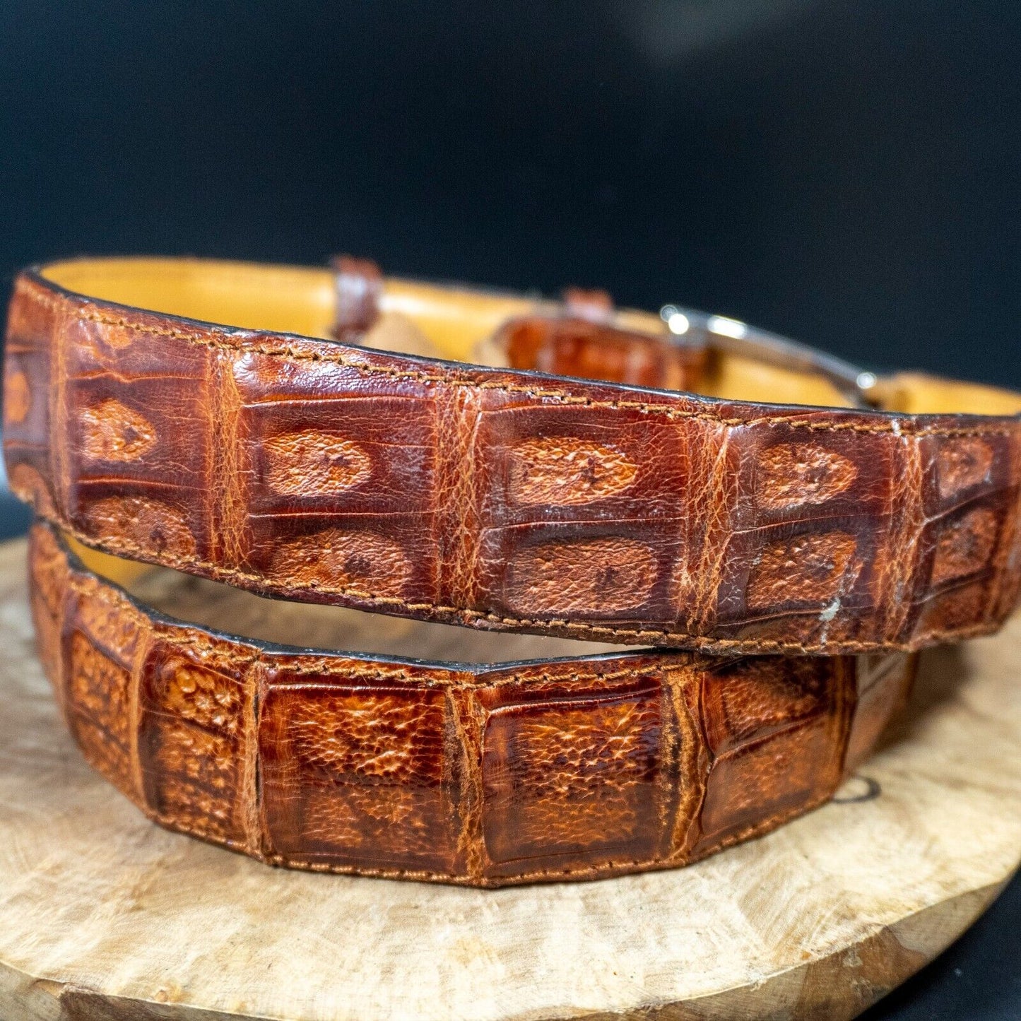 Vintage Mens Belt Vintage Crocodile Leather Italian Jeans Belt Brown Size 38 - VintageThing