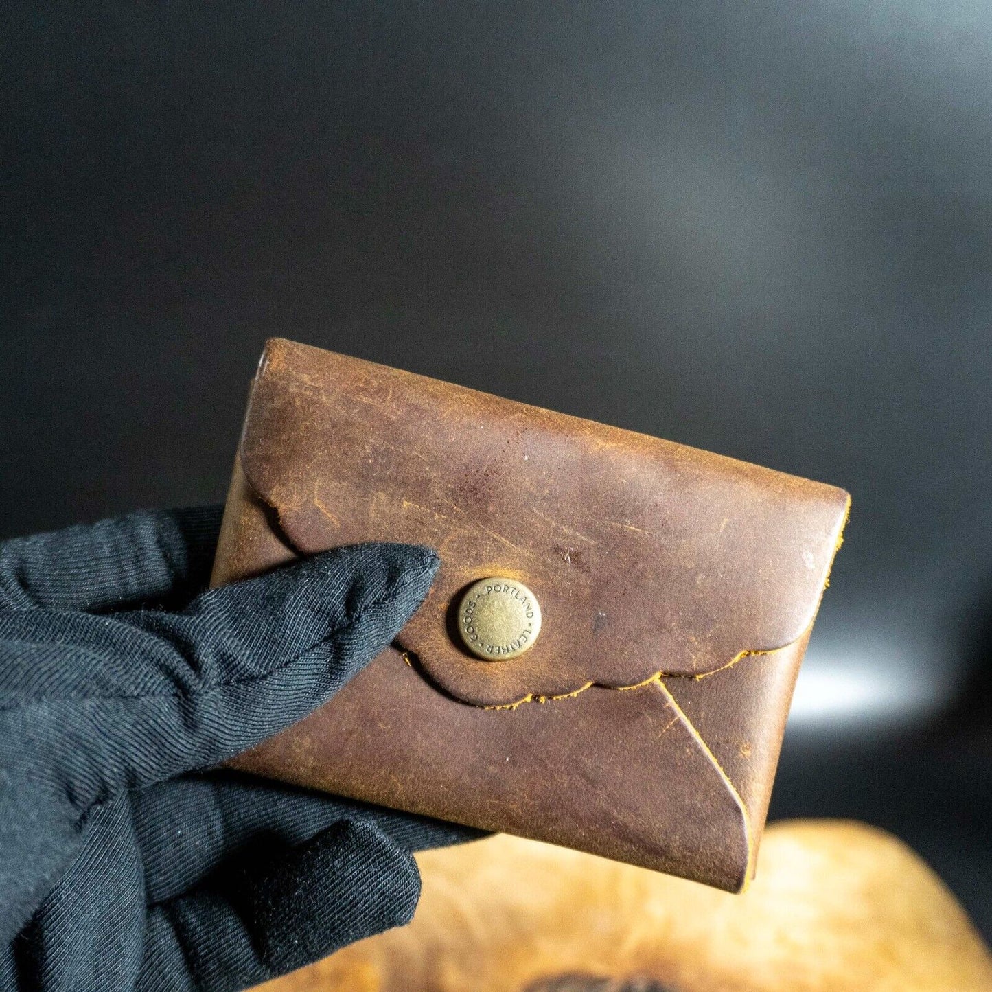 Portland Leather Goods Handmade Mini Daisy Wallet Leather Card Holder Brown