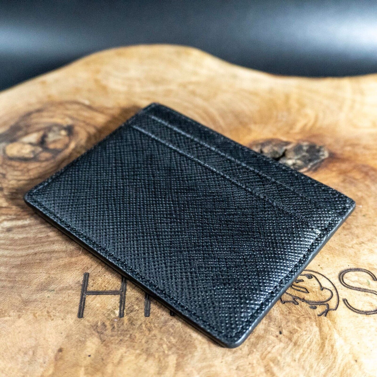 Sandro Leather Card Holder Embossed Logo Wallet Black Authentic