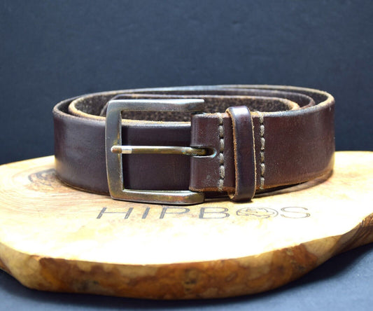 Vintage Mens Belt Handmade Leather Jeans Belt Brown Size 34