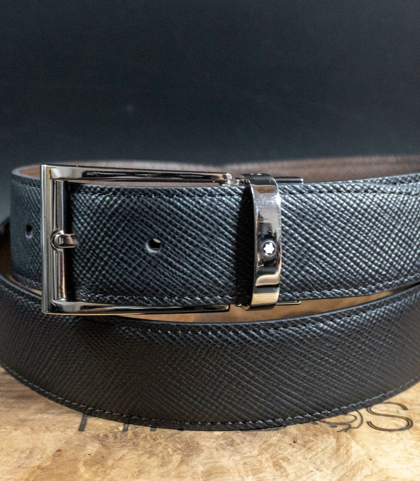 Montblanc Mens Belt Authentic Reversible Leather Classic Jeans Belt Size 34 - VintageThing