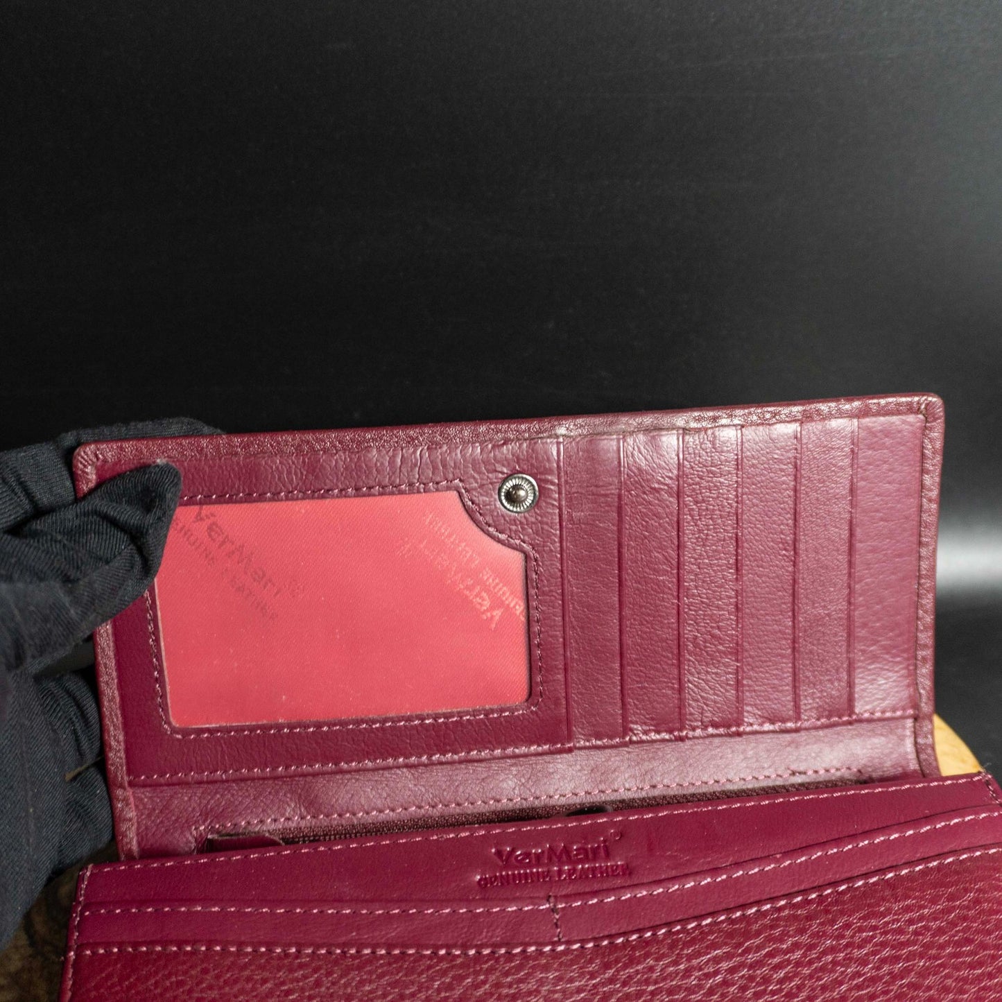 VerMari Womens Purse Wallet Snap Closure Wallet Large Size Wine Red