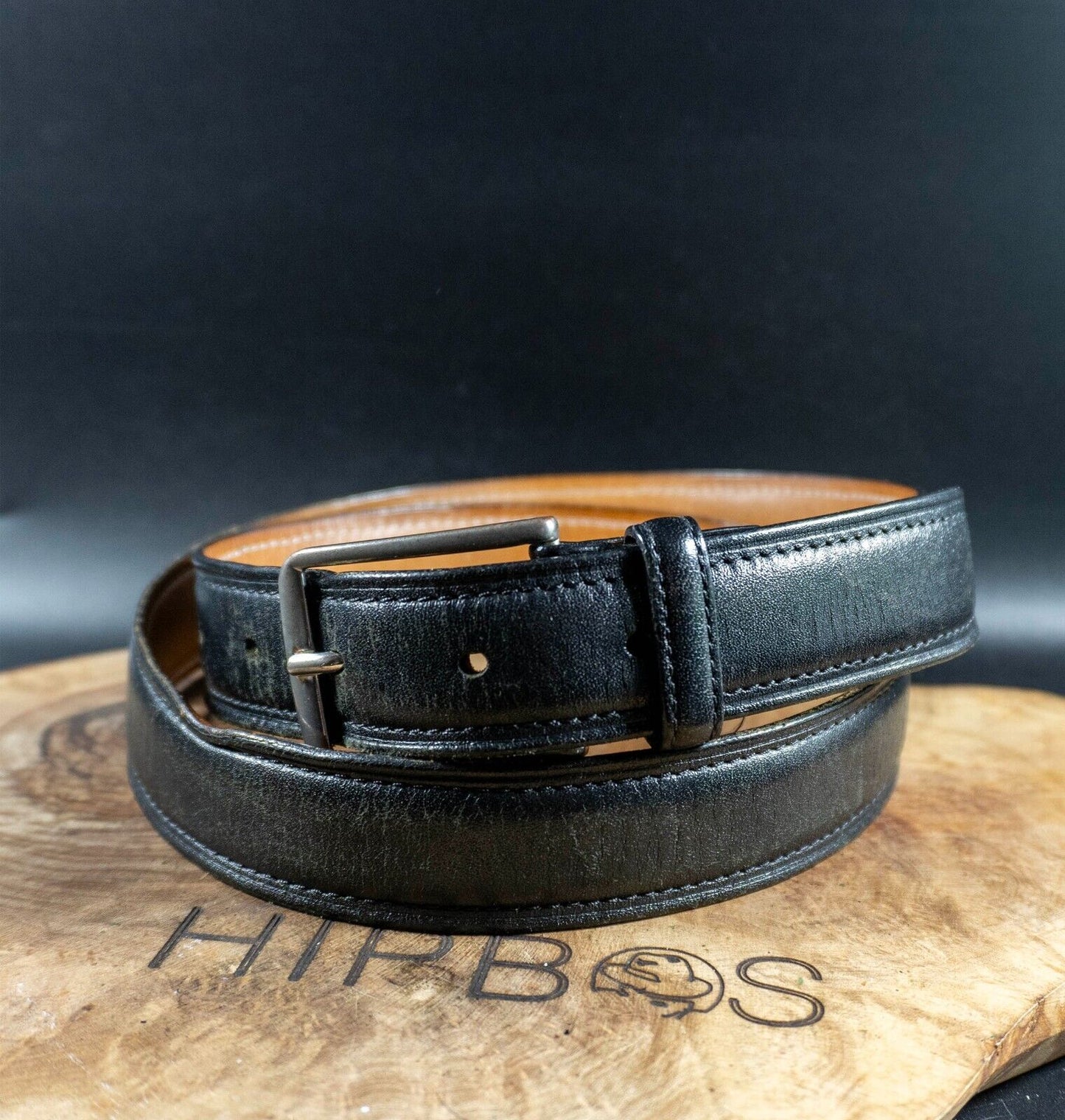 Massimo Dutti Mens Belt Vintage Classic Leather Jeans Belt Black Size 36