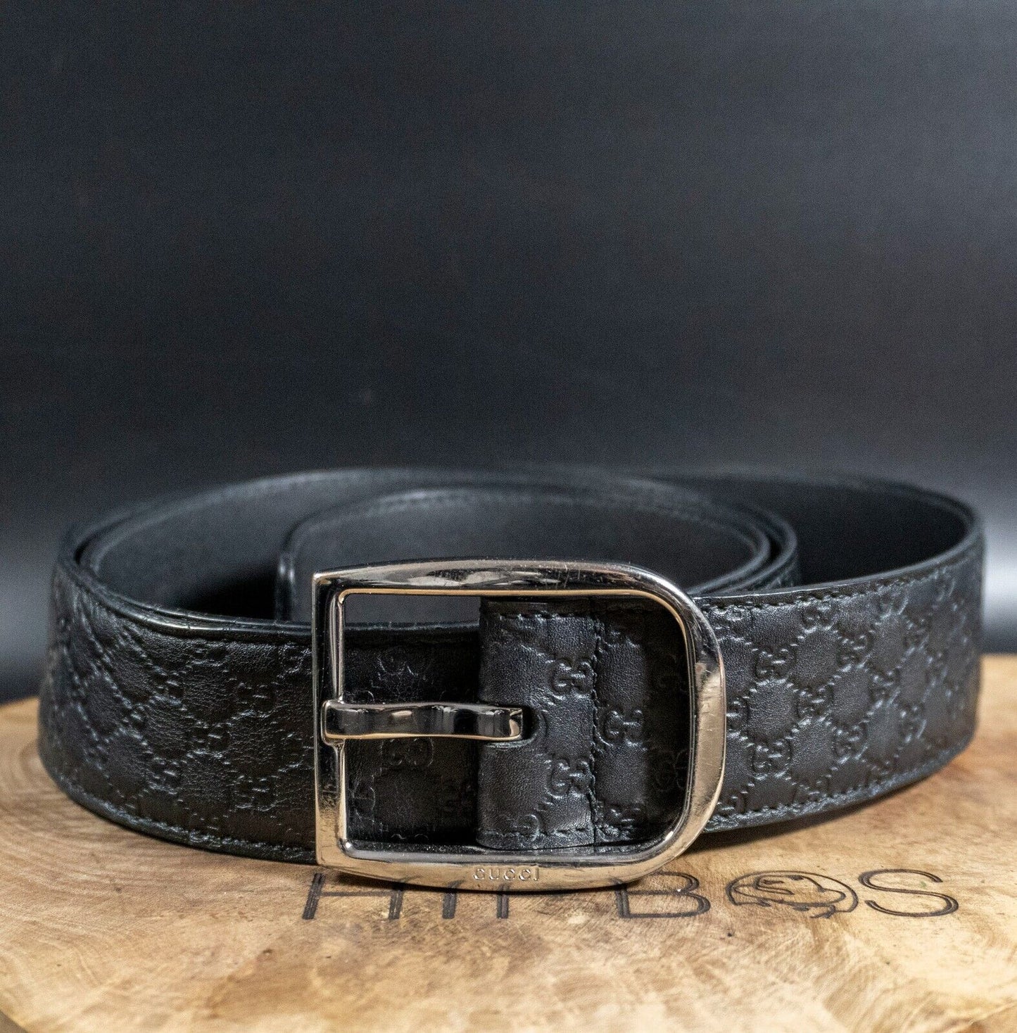 Gucci Mens Belt Leather Belt Guccissima Leatehr Belt Authentic Black Size 42 - VintageThing