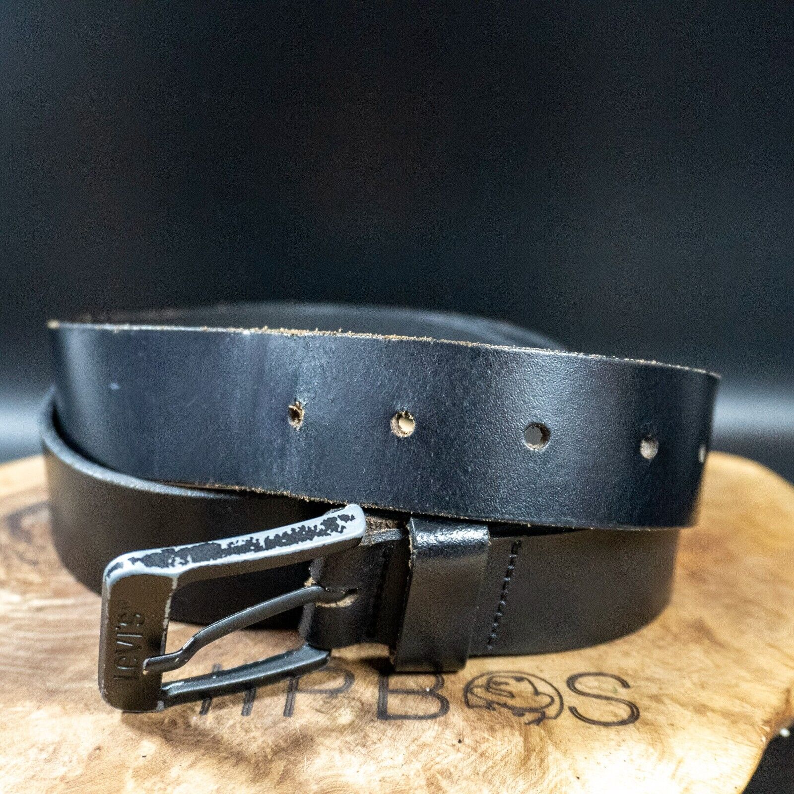 Levis Mens Belt Vintage Leather Belt Jeans Leather Belt Black Size 38 - VintageThing