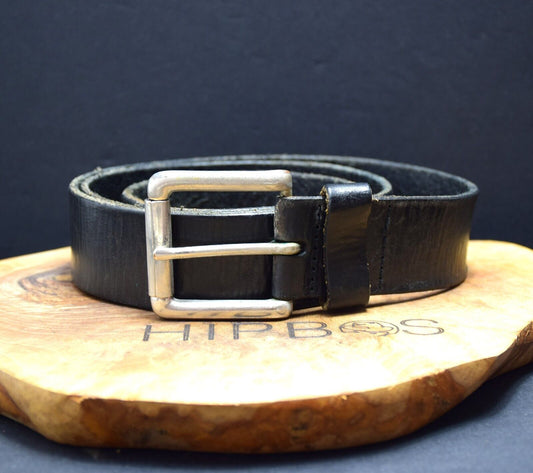 Vintage Mens Belt Handmade Leather Jeans Belt Black Size 38