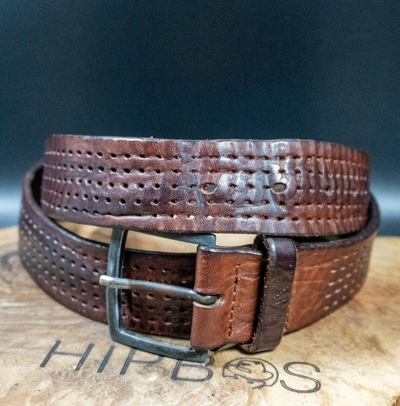 Armani Jeans Vintage Mens Belt Leather Jeans Belt Brown Size 34 - VintageThing