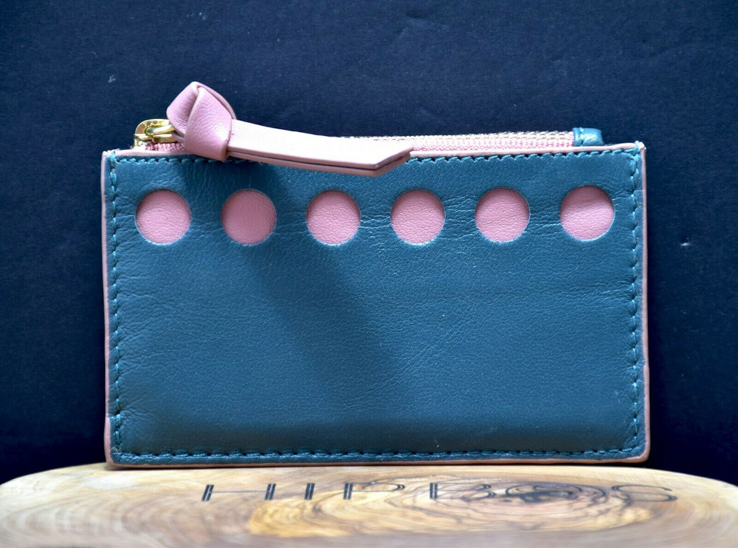 Boden Womens Soft Leather Card Wallet Holder Pouch Green Pink