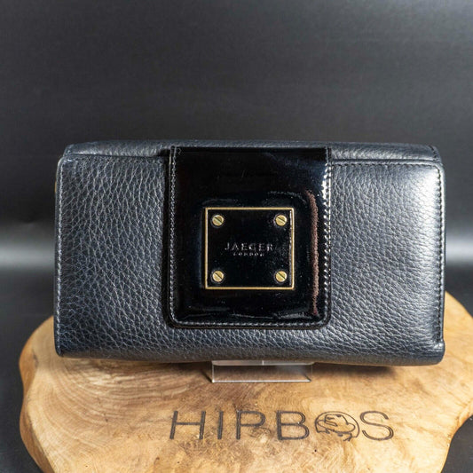 Jaeger Womens Purse Wallet Leather Snap Closure Wallet Large Size Black
