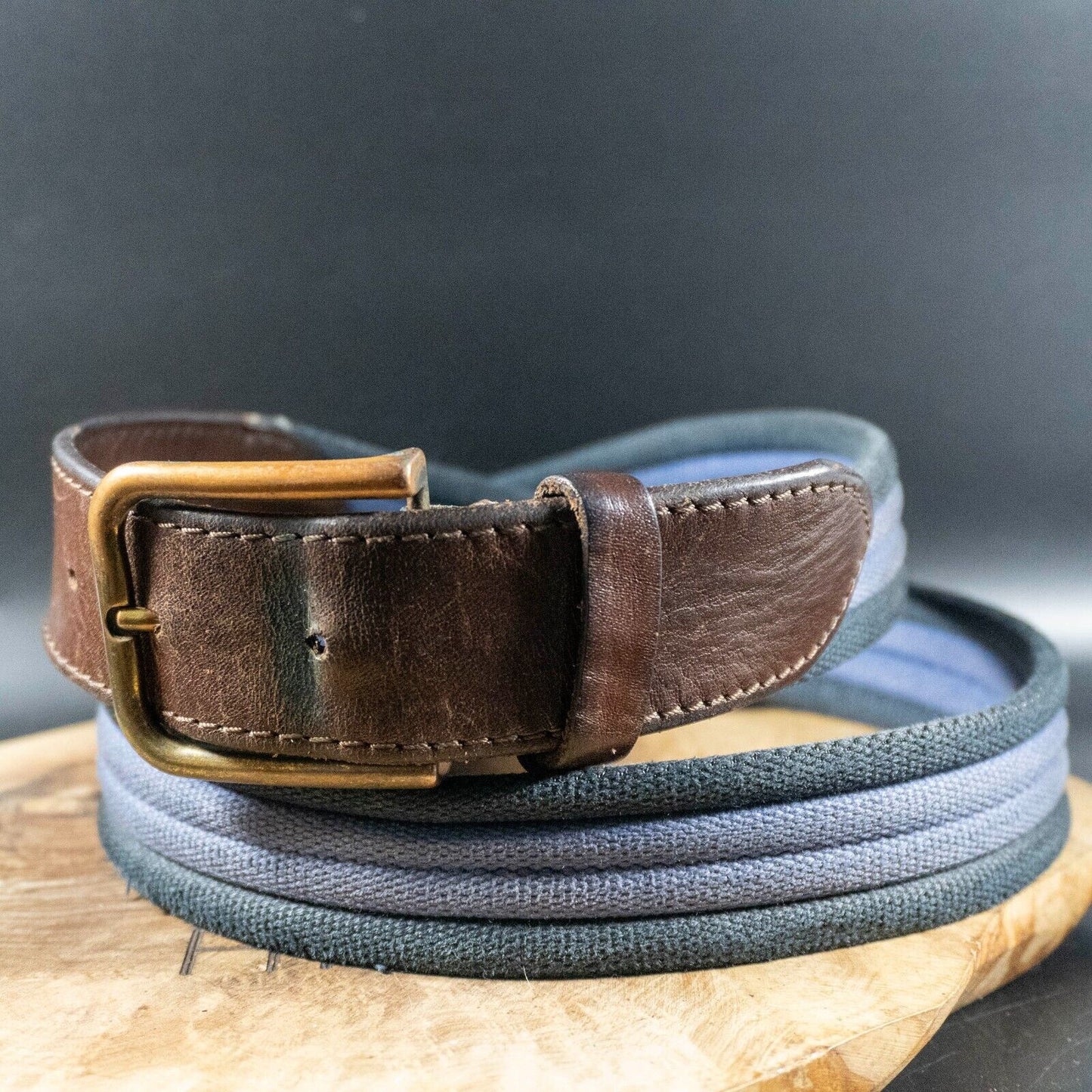 Massimo Dutti Mens Belt Vintage Fabric and Leather Jeans Belt Size 42