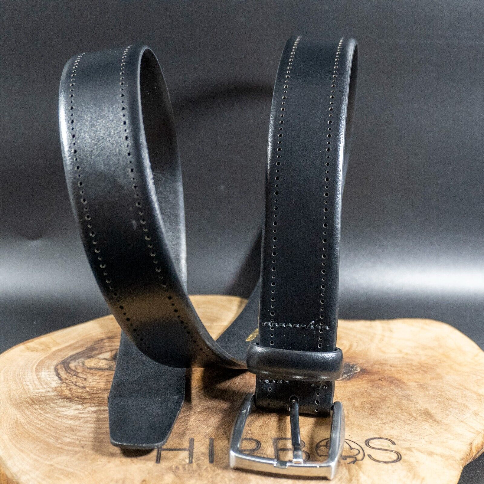 John Lewis Mens Leather Belt Classic Leather Jeans Belt Black Size M - VintageThing