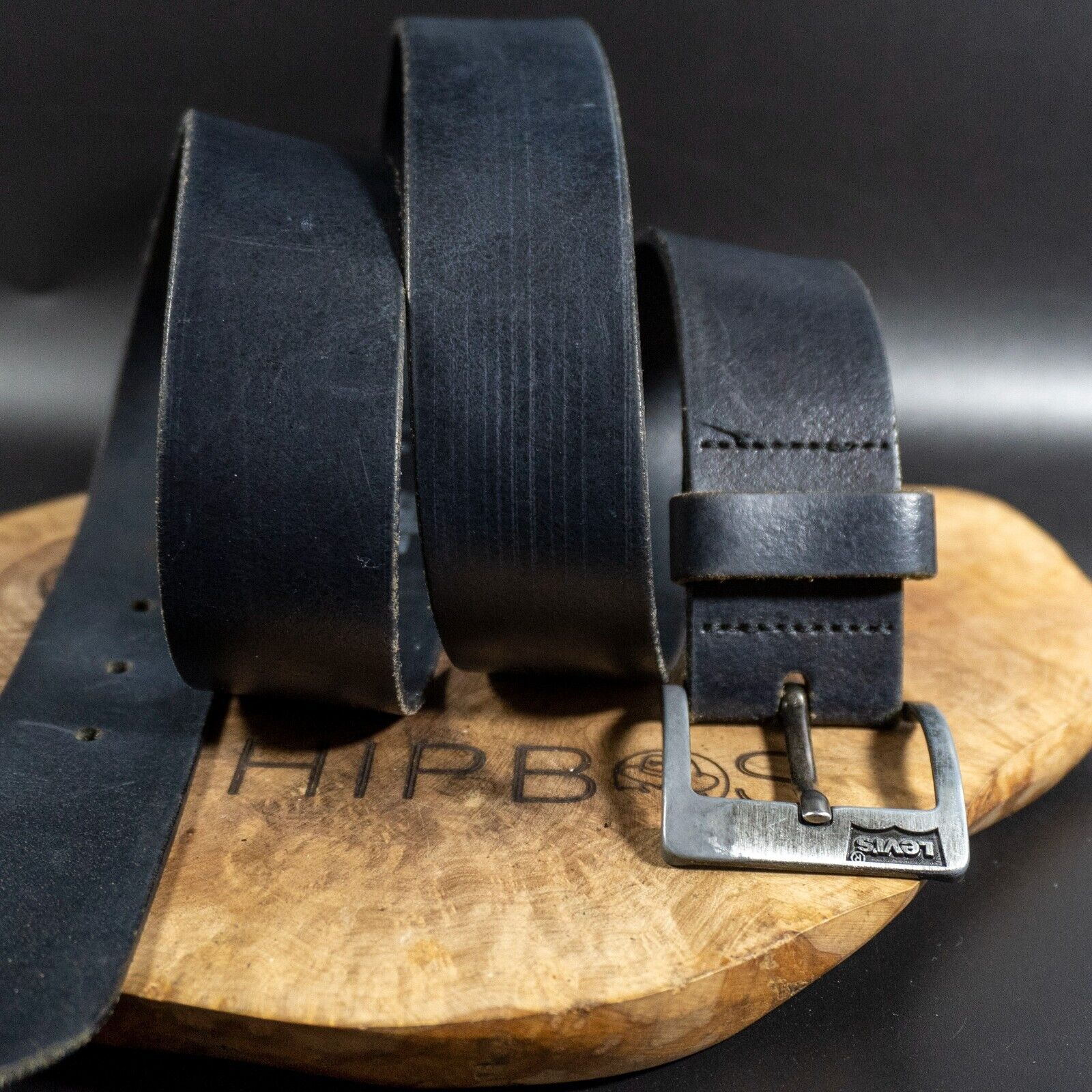 Levis Mens Belt Vintage Leather Belt Jeans Leather Belt Black Size 42 - VintageThing