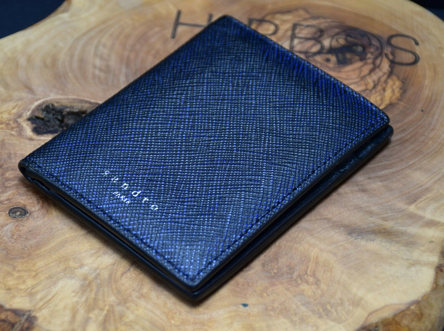 Sandro Leather Bifold Card Holder Embossed Logo Wallet Blue Authentic