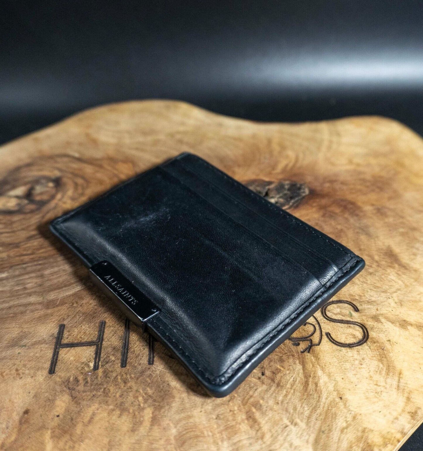 AllSaints Mens Wallet Leather Card Holder Wallet Black