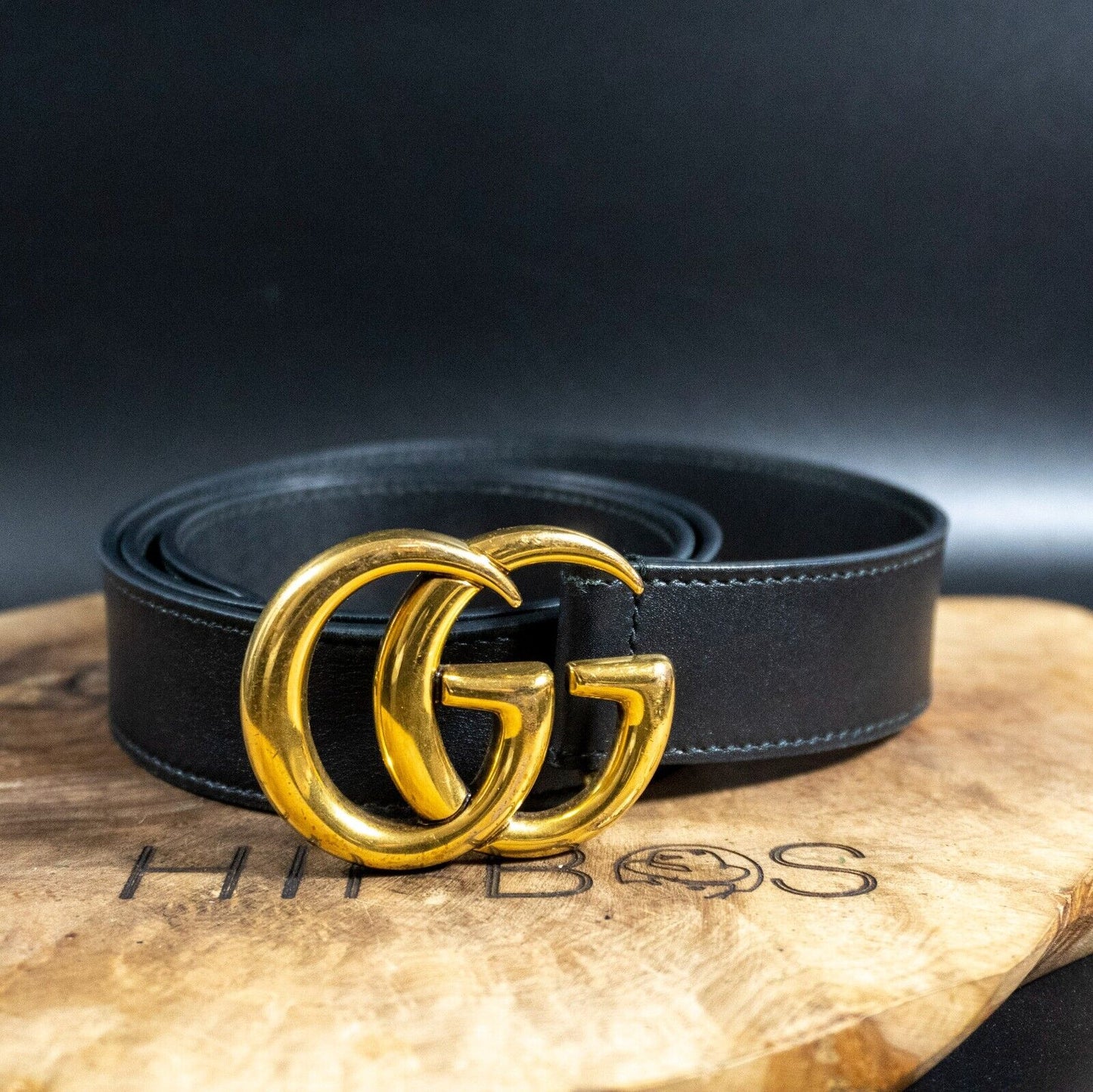 Gucci Mens Belt Slim Leather Belt with Double G Buckle Authentic Black Size 32 - VintageThing