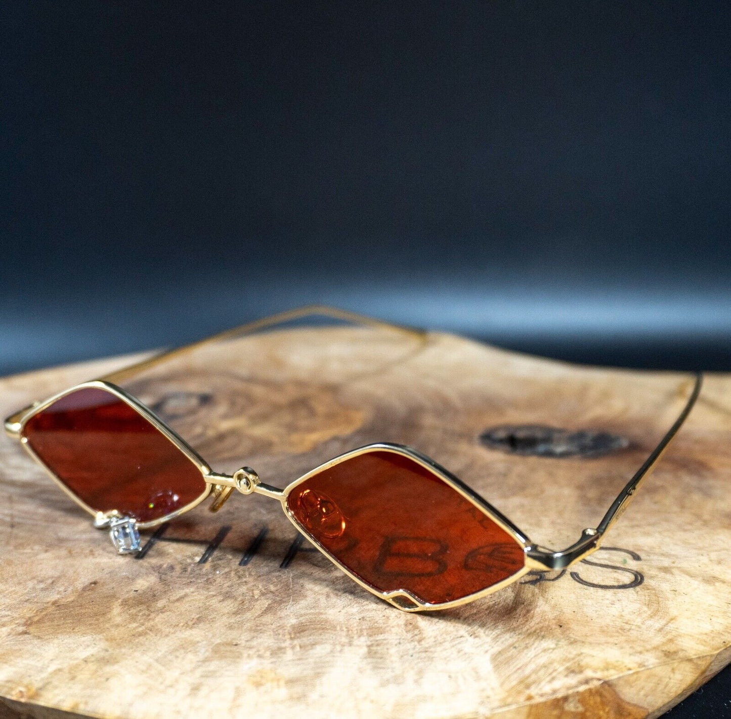 Rital Vintage Sunglasses Funky Retro Sunglasses Gold Frame Red Polarised Lenses - VintageThing