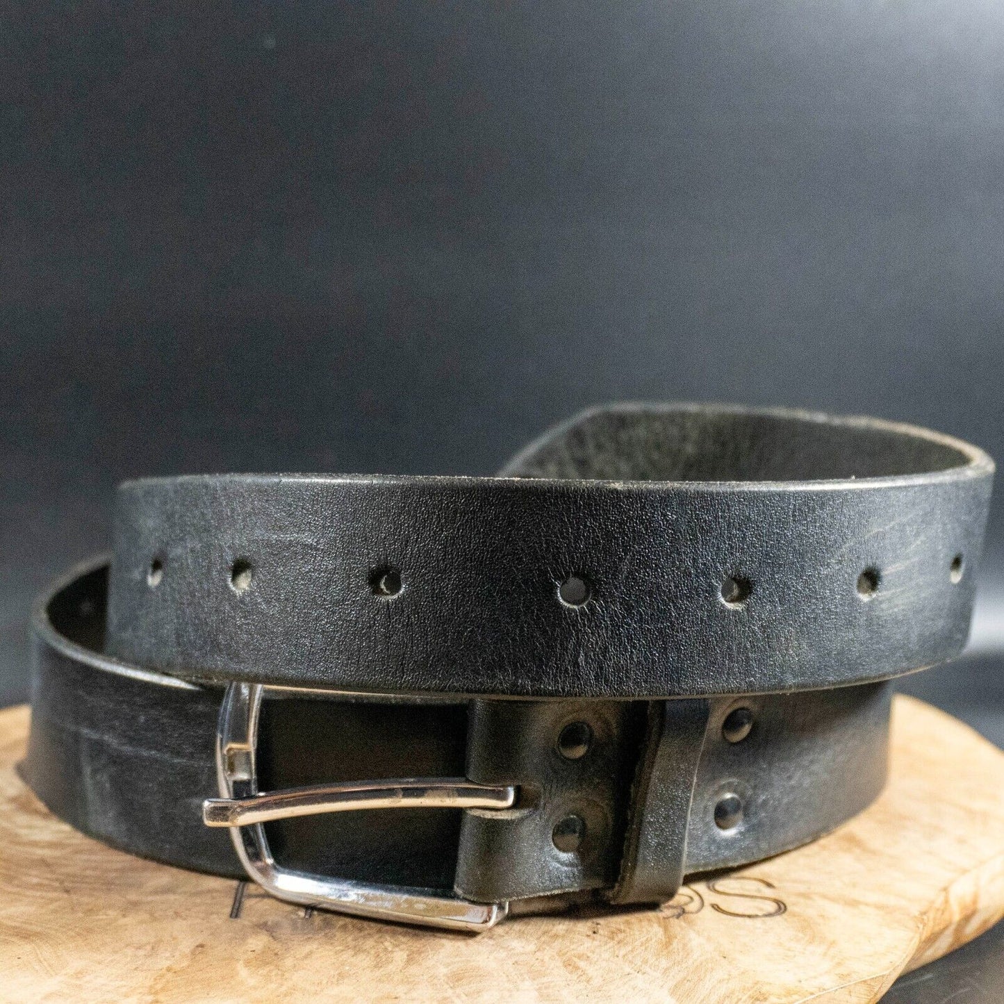 Vintage Mens Belt Handmade Leather Jeans Belt Black Size 40