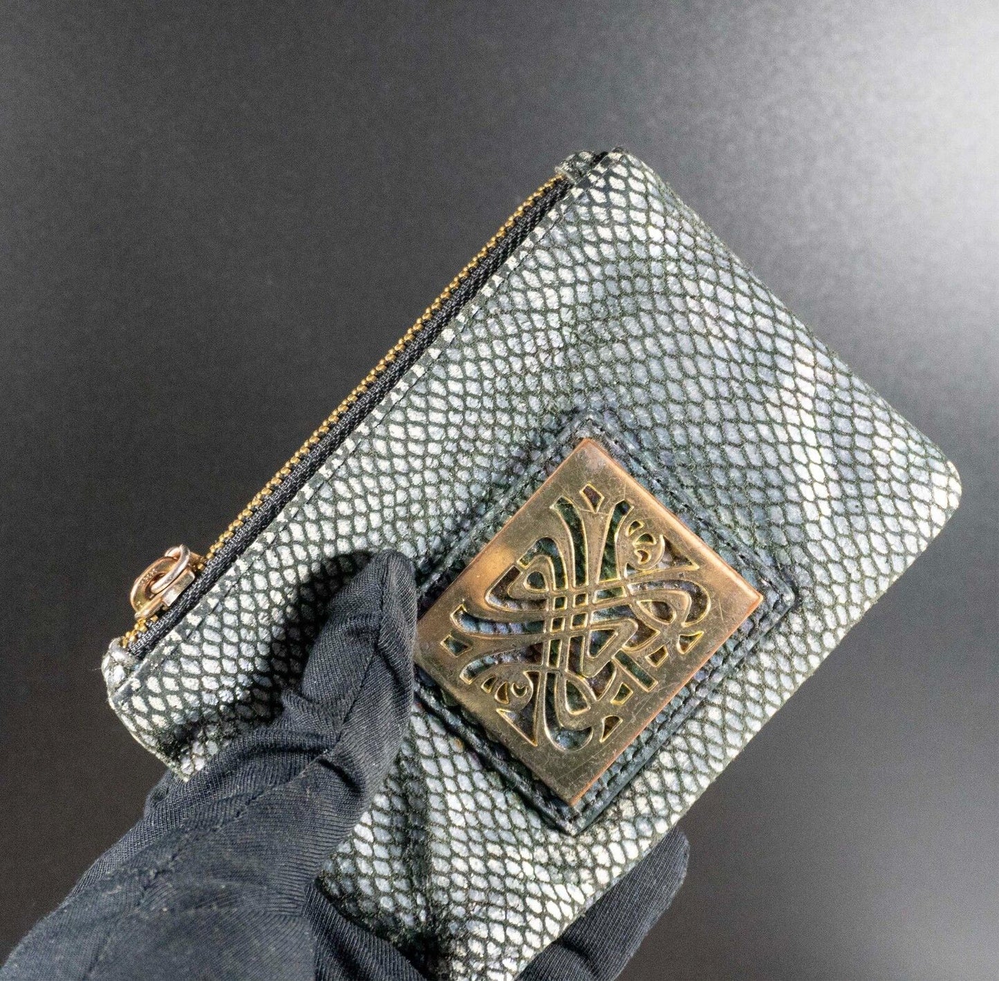 Biba Leather Coin Pouch Wallet with Zip Closure Silver Grey