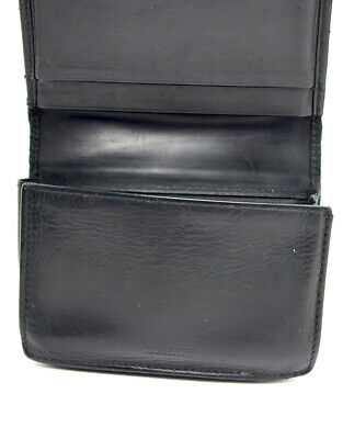 Authentic Bally Leather Bifold Card Business Card Holder Wallet Black