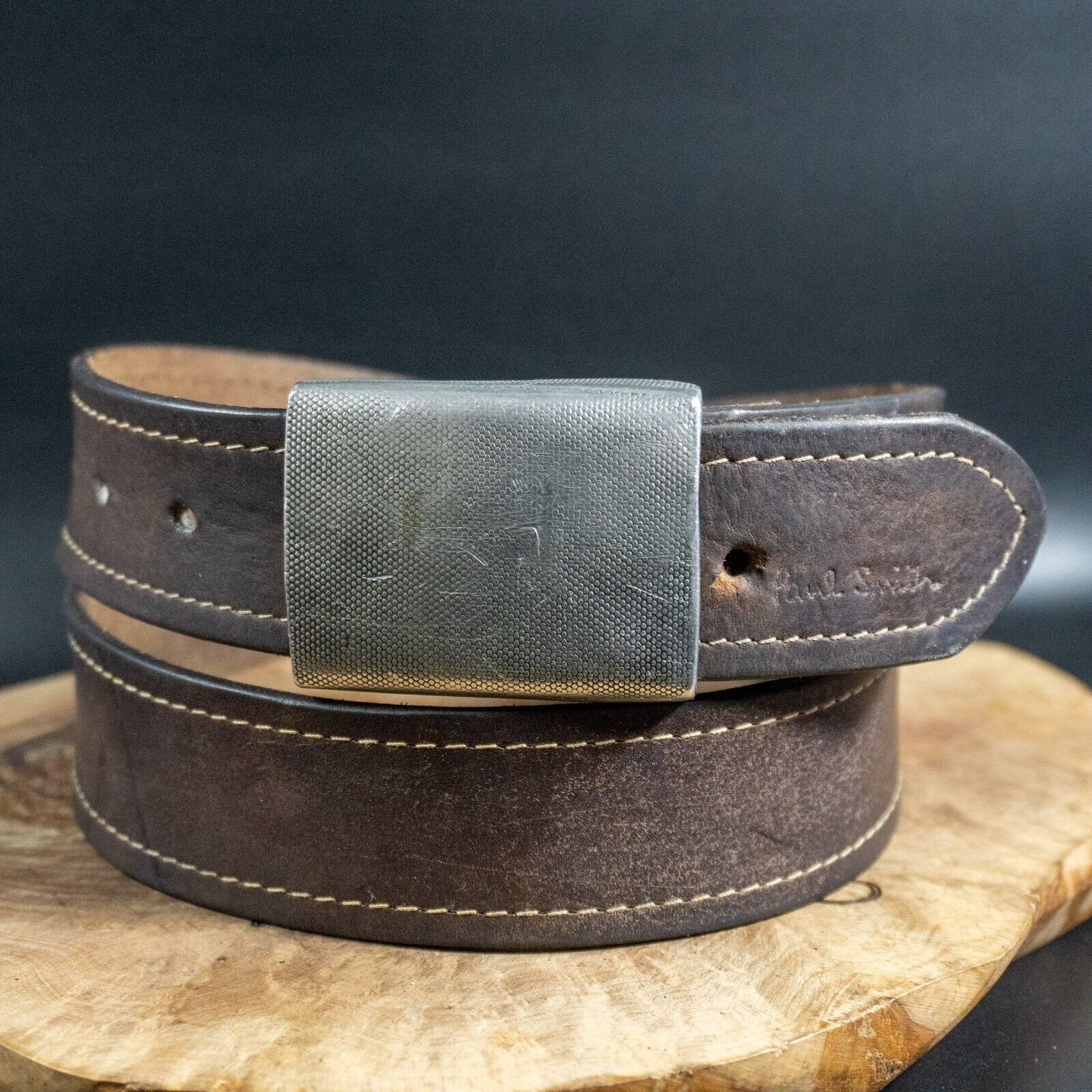 Paul Smith Mens Belt Vintage Leather Handcrafted Belt Jeans Belt Brown Size 32 - VintageThing