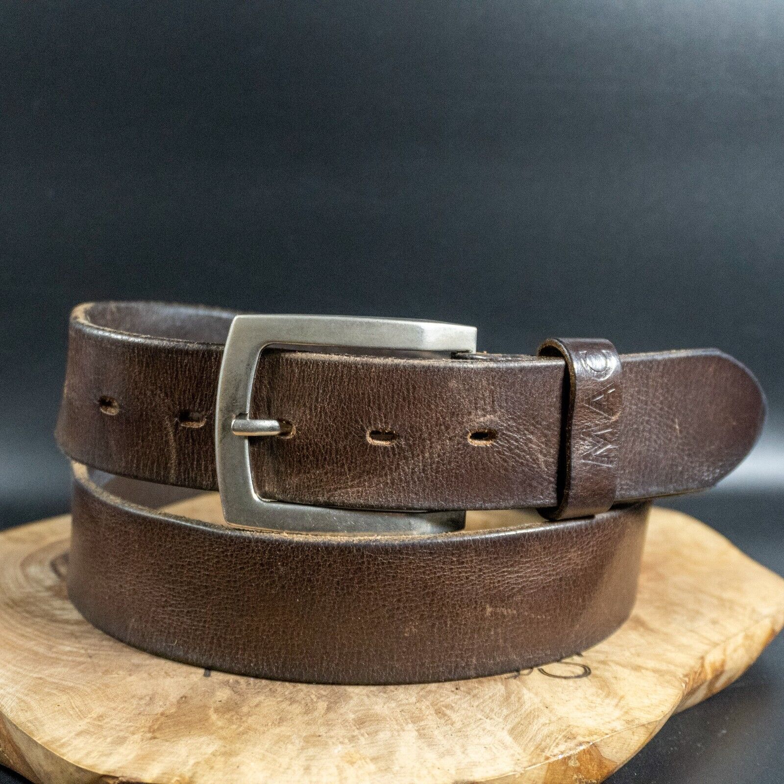 Vintage Mens Belt Handmade Vintage Leather Jeans Belt Brown Size 40 - VintageThing