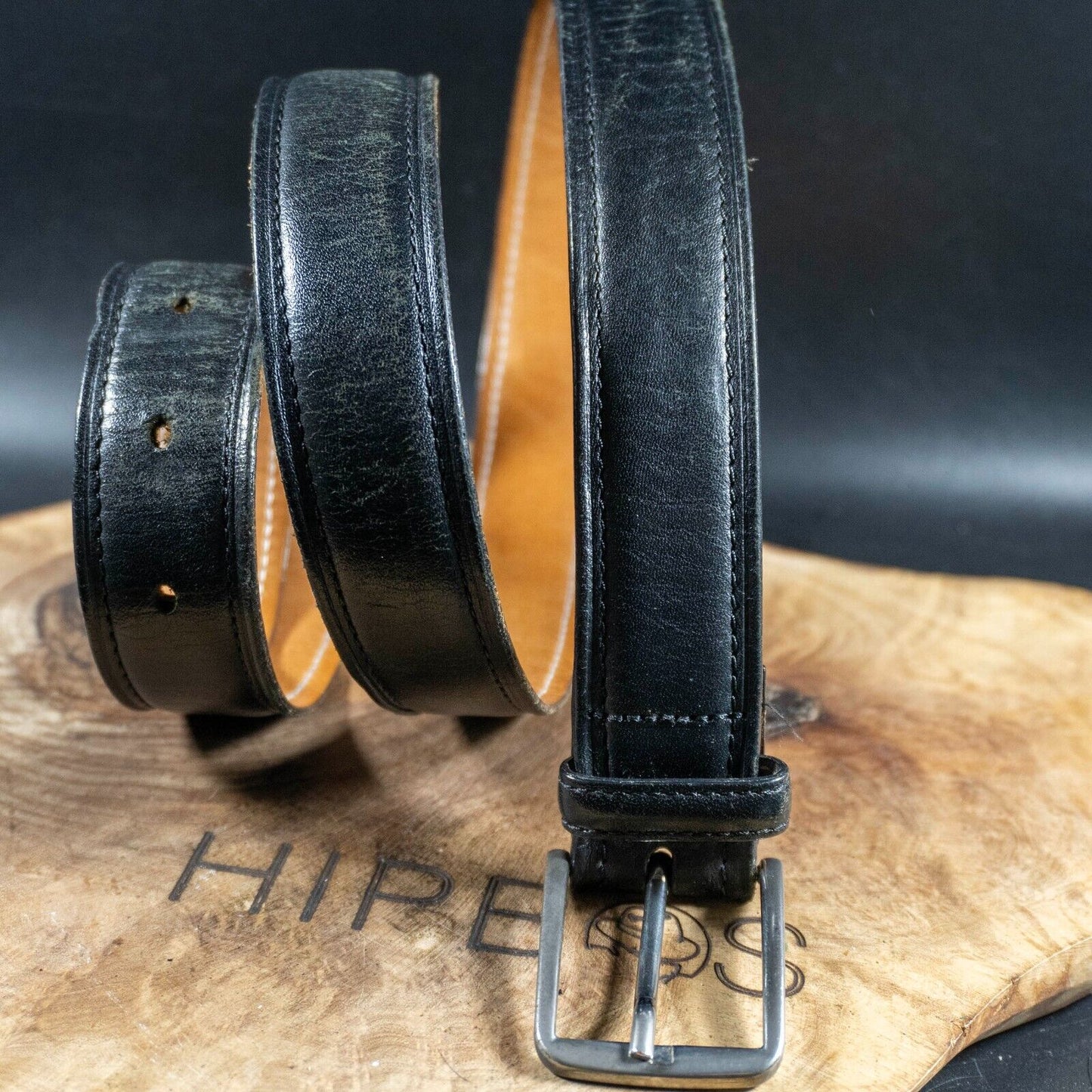 Massimo Dutti Mens Belt Vintage Classic Leather Jeans Belt Black Size 36