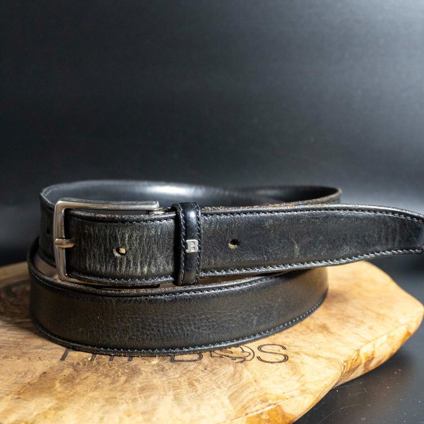 Miguel Bellido Mens Belt Vintage Leather Belt Classic Jeans Belt Black Size 36