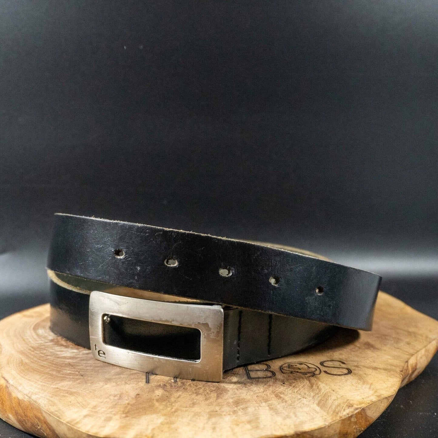 Vintage Mens Belt Handmade Leather Jeans Belt Black Size 38