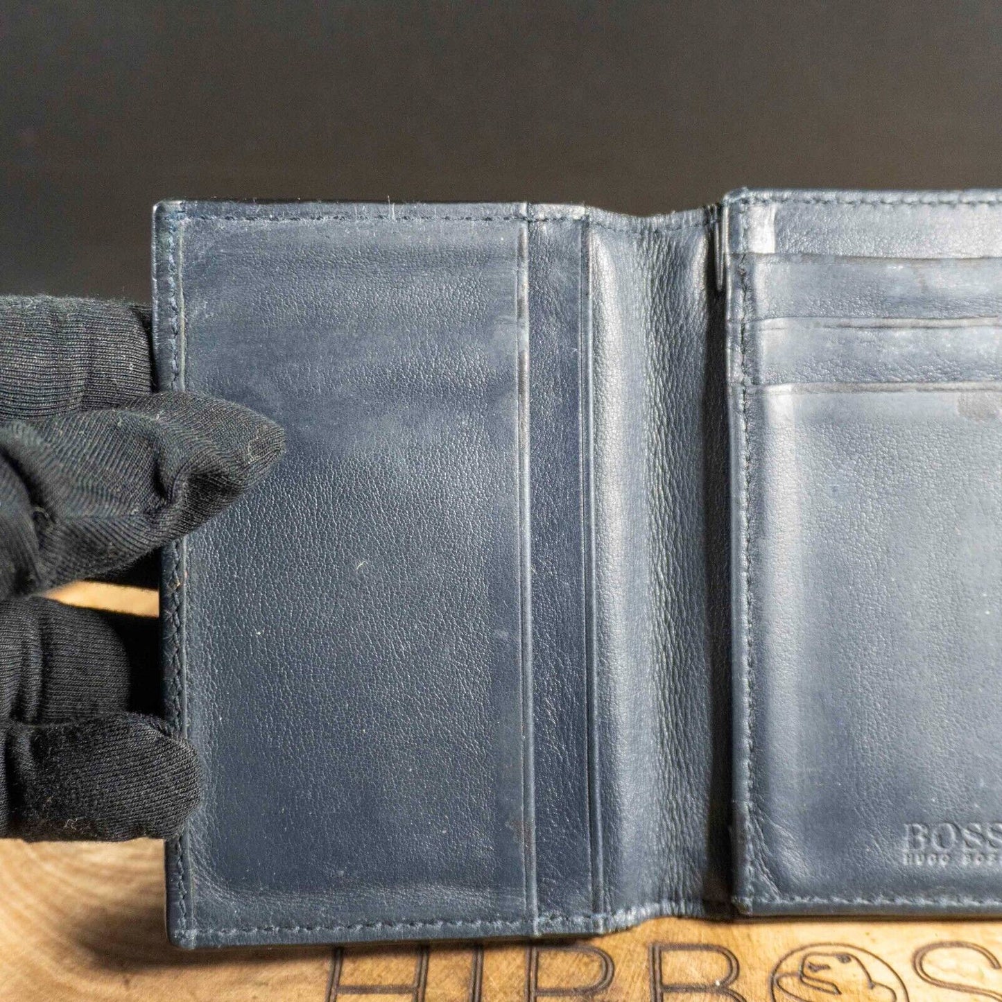Hugo Boss Mens Wallet Case Bifold Leather Business Card Wallet Card Wallet Blue