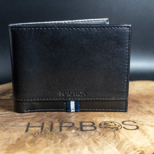 Nautica Mens Wallet Bifold Leather Card Wallet Black