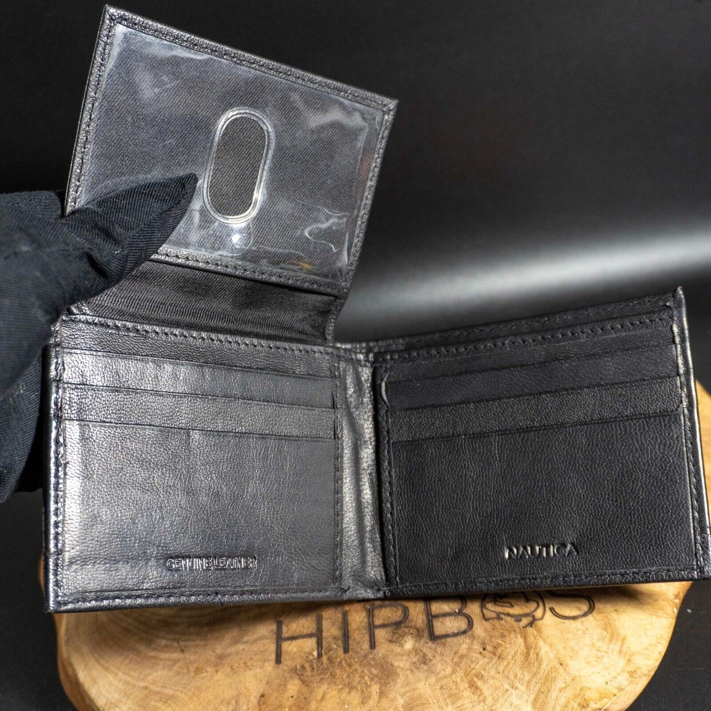 Nautica Mens Wallet Bifold Leather Card Wallet Black