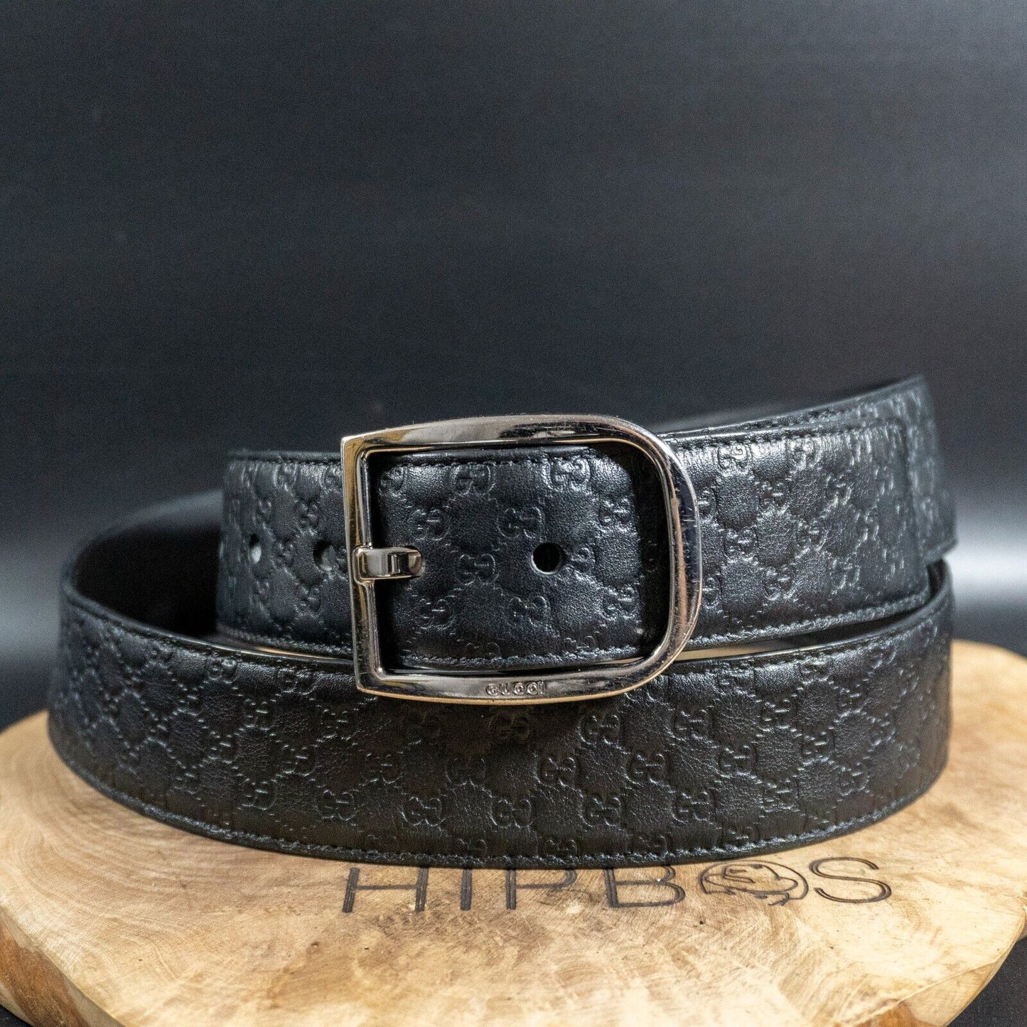 Gucci Mens Belt Leather Belt Guccissima Leatehr Belt Authentic Black Size 42 - VintageThing