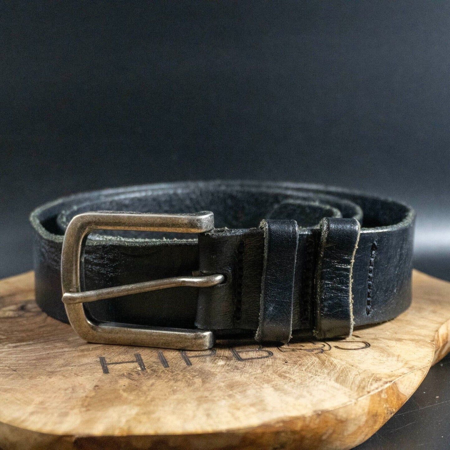 Vintage Mens Belt Handmade Leather Jeans Belt Black Size 34